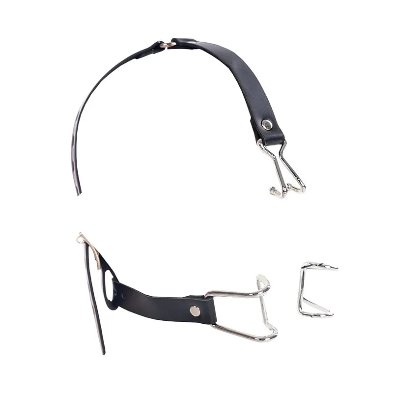 BDSM Slave Open Mouth Bite Gag Metal Nose Hook Oral Fixation  Nose Clip Sex Toys PU Leather Head Harness Bondage Strap