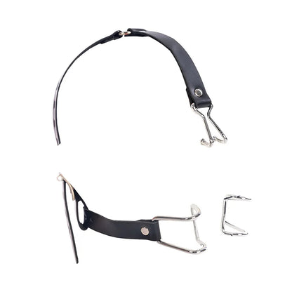 BDSM Slave Open Mouth Bite Gag Metal Nose Hook Oral Fixation  Nose Clip Sex Toys PU Leather Head Harness Bondage Strap