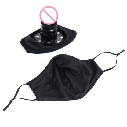 Removable BDSM Mask Open Mouth Gag Silicone Black Penis Plug Dildo Penis Gag Fetish Bondage Sex Toys for Woman Adult Game