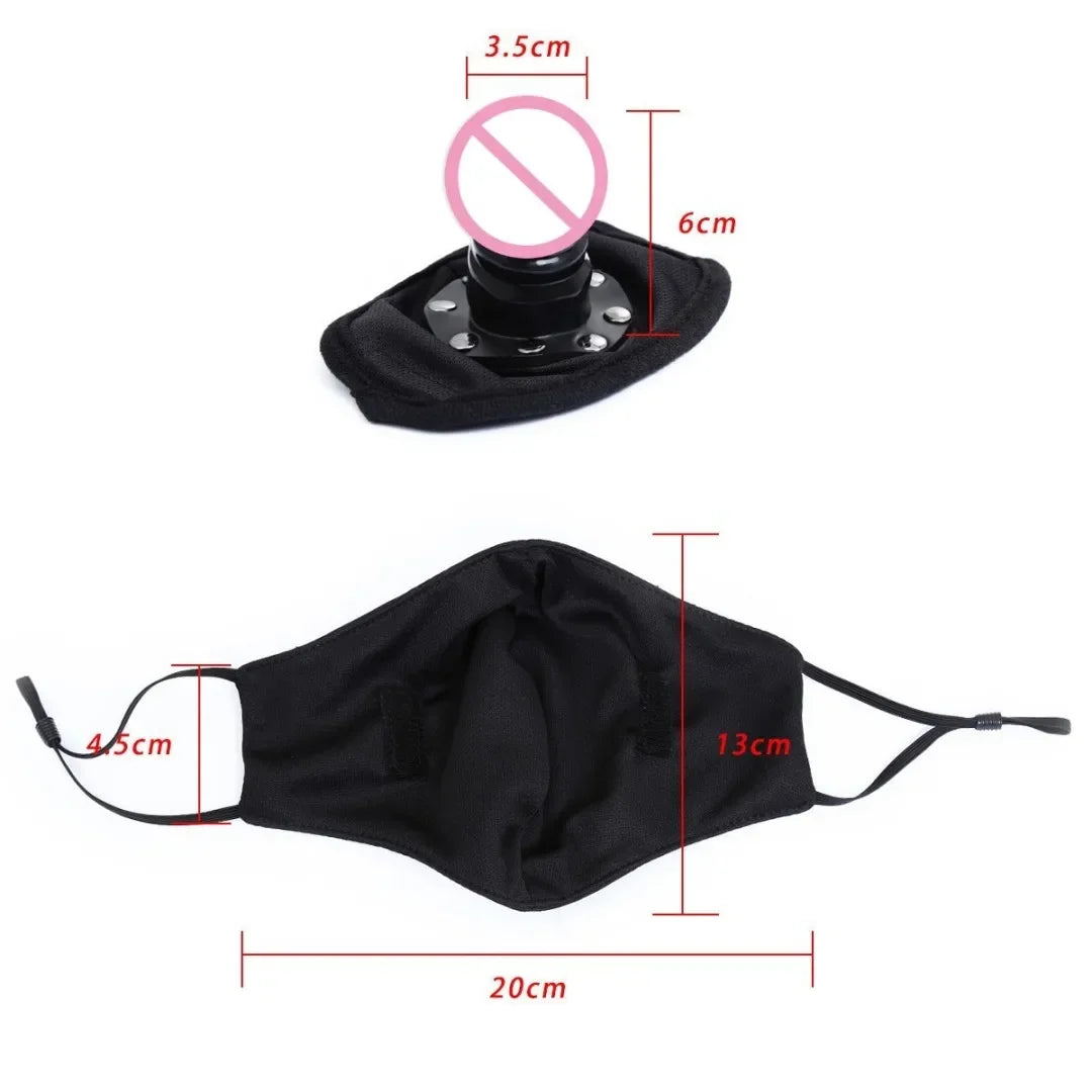 Removable BDSM Mask Open Mouth Gag Silicone Black Penis Plug Dildo Penis Gag Fetish Bondage Sex Toys for Woman Adult Game